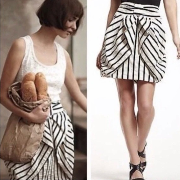 ANTHROPOLOGIE Eva Franco Mini Skirt Tulip Bow Black And White Stripe Size 8 - Picture 1 of 11